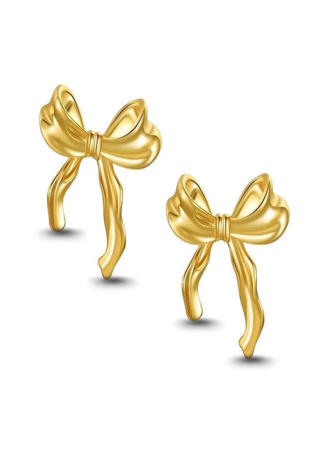 BLISI Christmas Earrings Gold Bow Earrings with 14K Gold Plating Knot Stud Earring Bow Earring for Women - Image 1